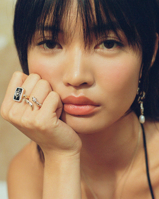 Harris Reed Fine Lunar Ring | 14ct Solid Gold/Diamond & Black Enamel