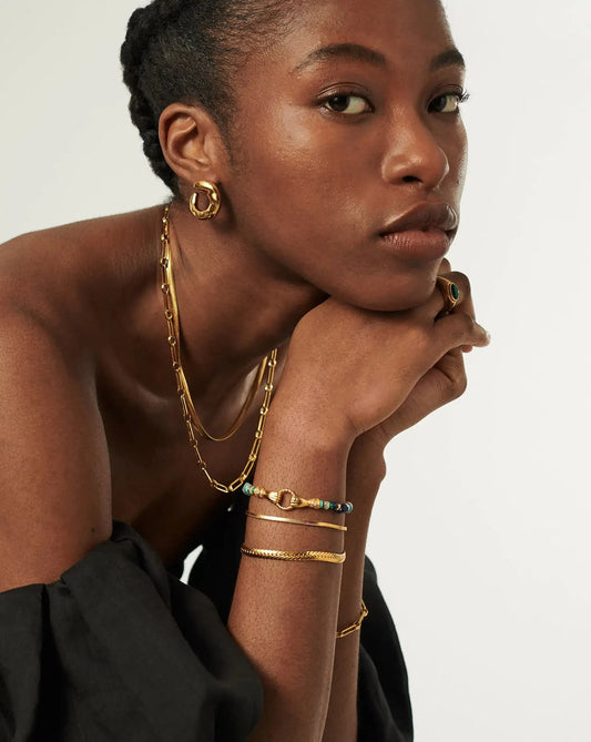 Harris Reed In Good Hands Beaded Gemstone Bracelet | 18ct Gold Plated/Turquoise, Lapis & Pearl