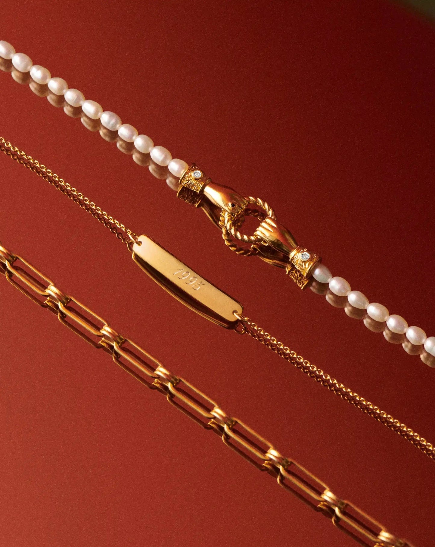 Harris Reed In Good Hands Pearl Bracelet | 18ct Gold Plated/Pearl & Black Onyx