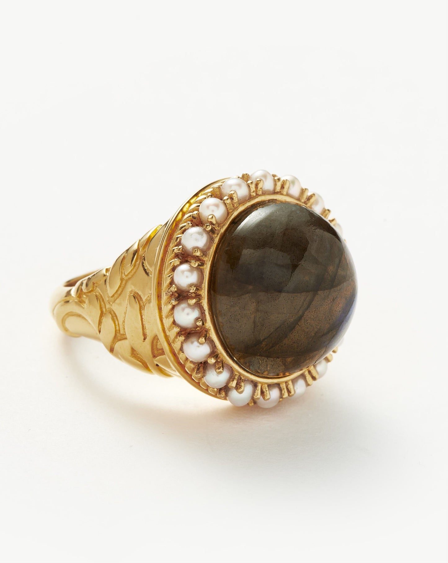 Harris Reed Labradorite Cocktail Ring | 18ct Gold Plated/Pearl & Labradorite