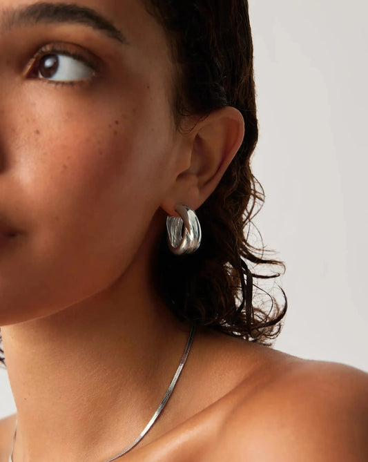 Lucy Williams Chunky Medium Entwine Hoop Earrings | Silver Plated