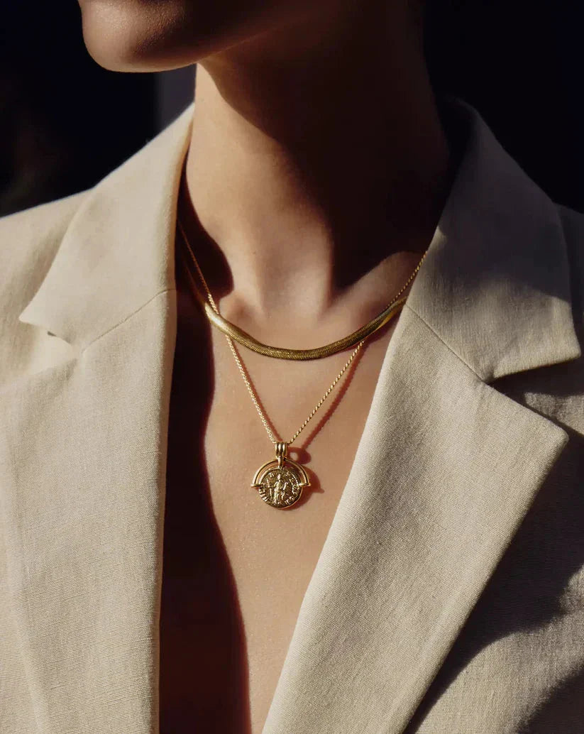 Lucy Williams Medium Engravable Roman Arc Coin Necklace | 18ct Gold Plated