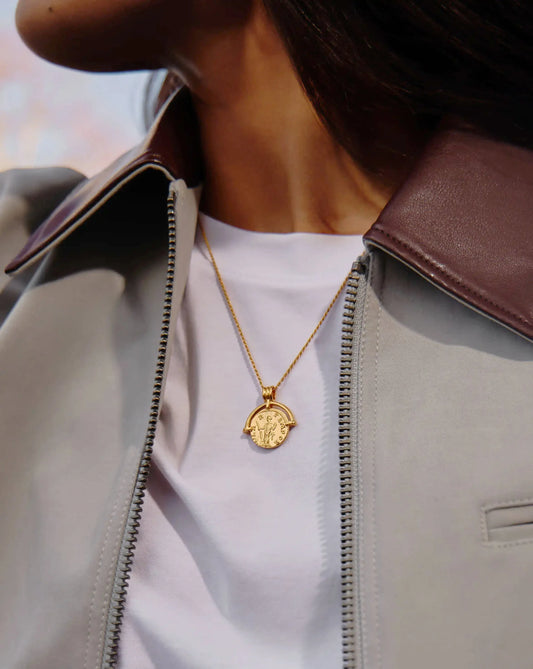 Lucy Williams Medium Engravable Roman Arc Coin Necklace | 18ct Gold Plated