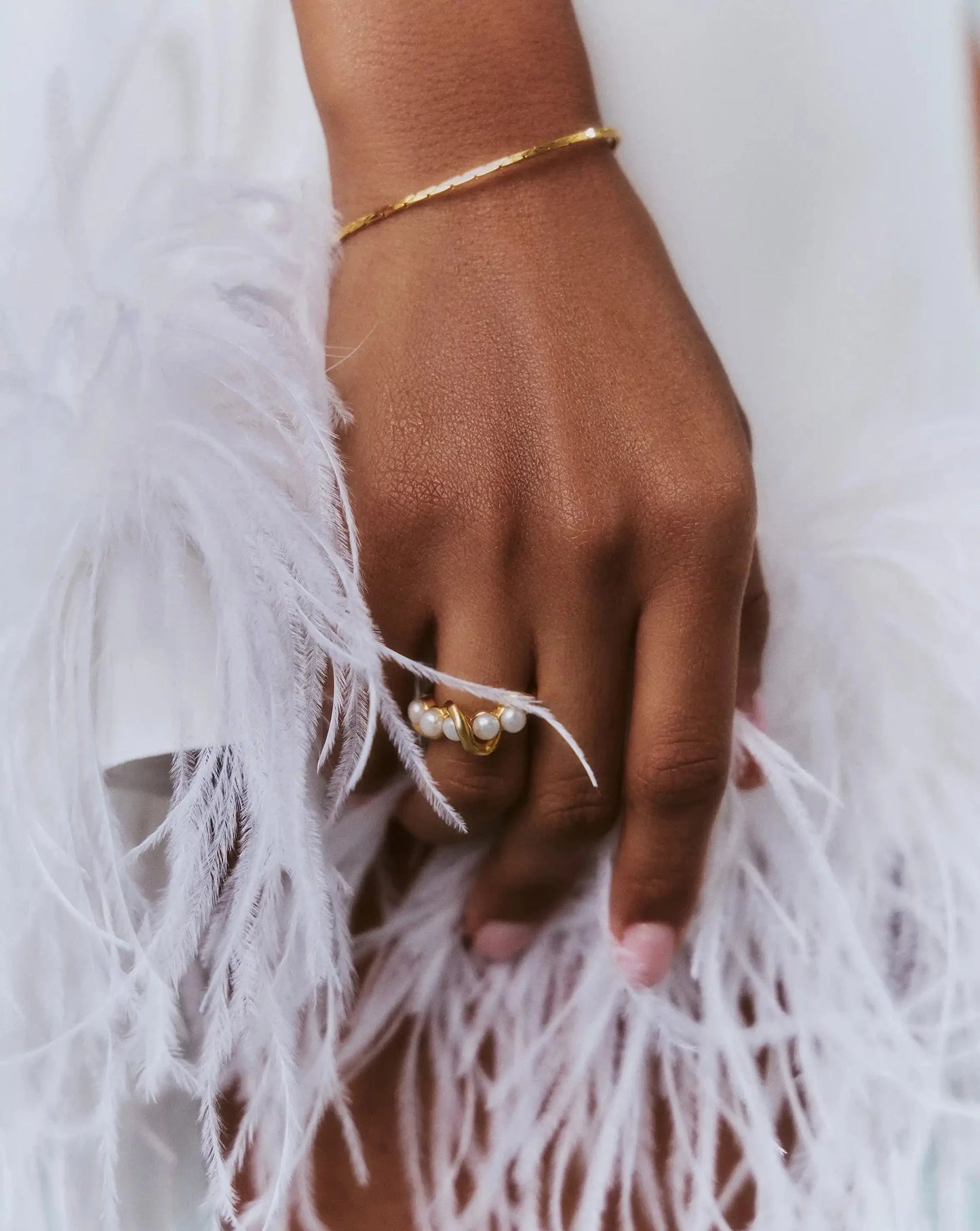 Molten Pearl Twisted Stacking Ring | 18ct Gold Vermeil/Pearl