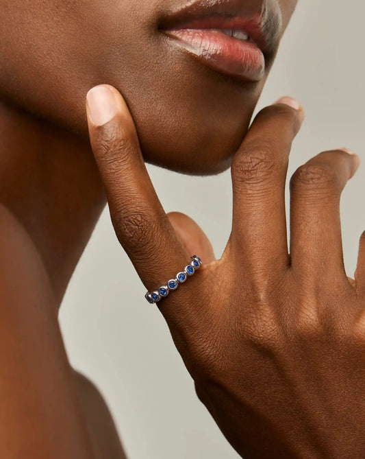 Tennis Eternity Stacking Ring | Sterling Silver/Sapphire Blue Nano-crystal