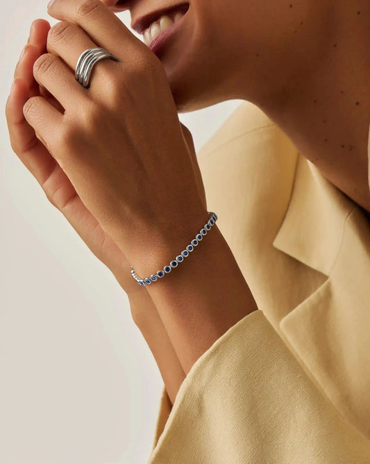 Tennis Round Bracelet | Sterling Silver/Sapphire Blue Nano-crystal