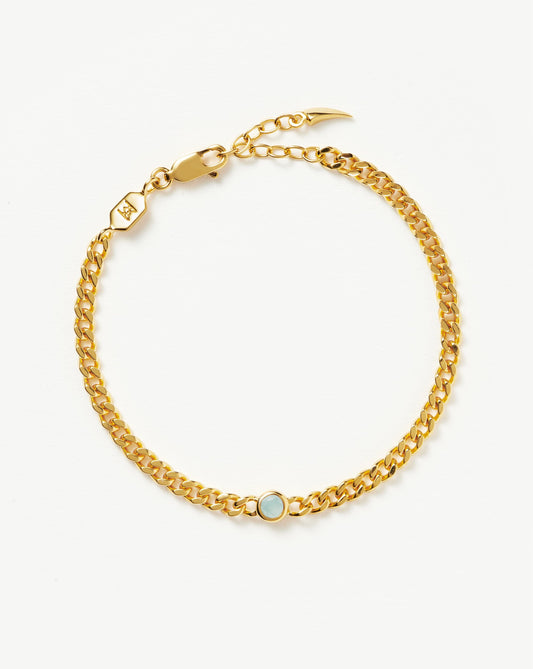 March Birthstone Chain Bracelet | 18ct Gold Plated Vermeil/Aqua Chalcedony