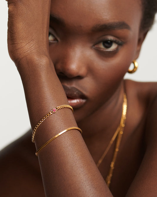 October Birthstone Chain Bracelet | 18ct Gold Plated Vermeil/Pink Tourmaline