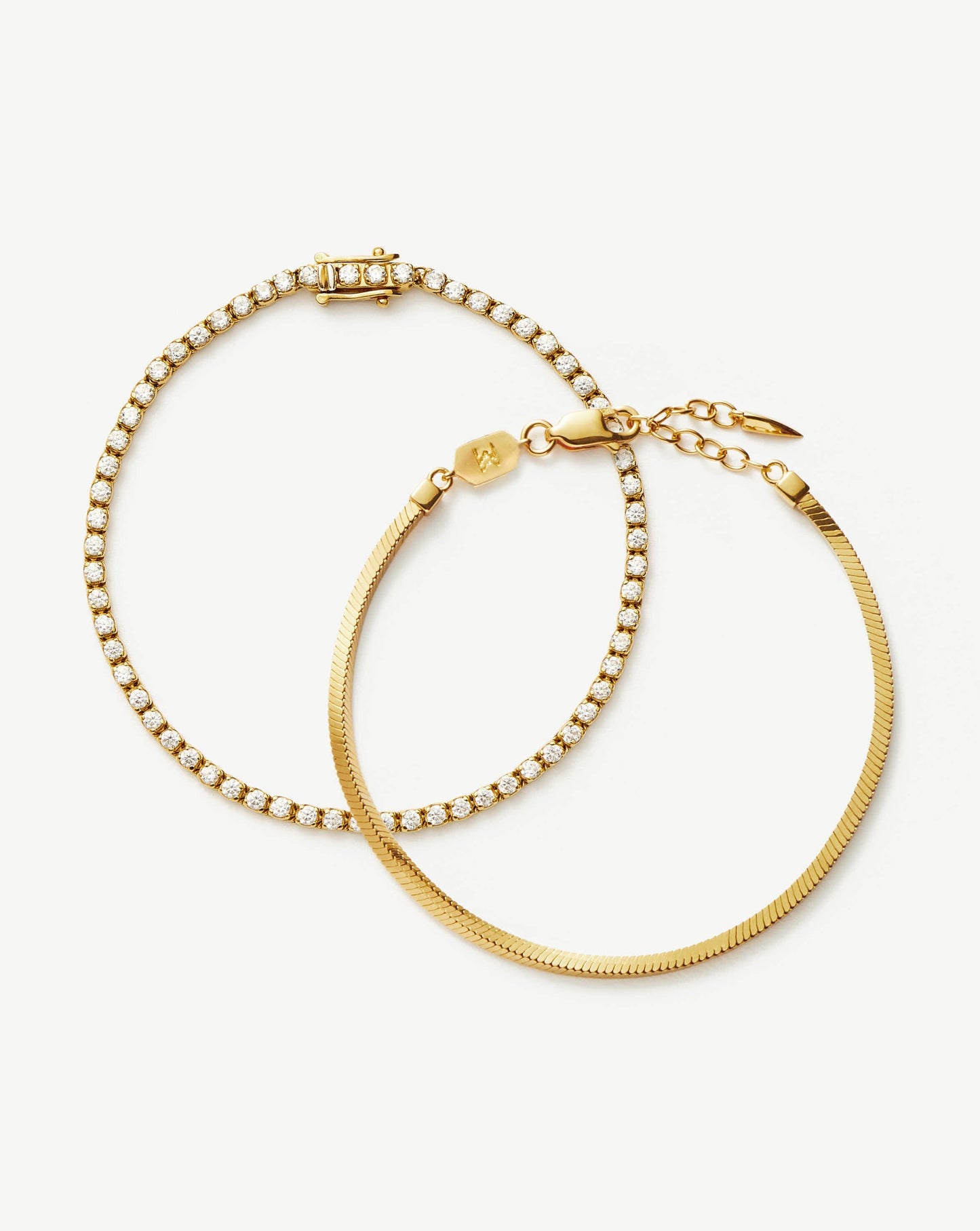 Classic Tennis & Snake Chain Bracelet Set | 18ct Gold Vermeil