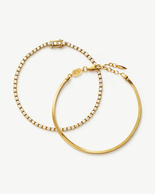 Classic Tennis & Snake Chain Bracelet Set | 18ct Gold Vermeil