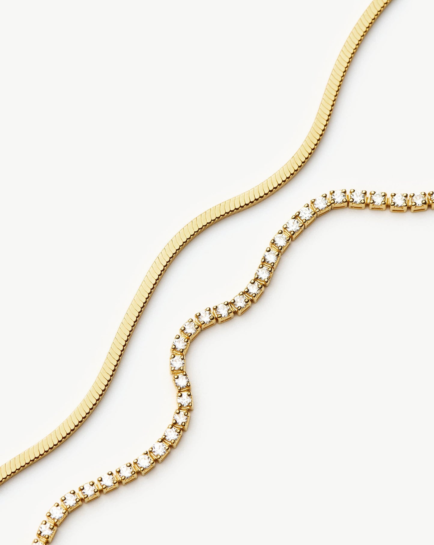 Classic Tennis & Snake Chain Bracelet Set | 18ct Gold Vermeil