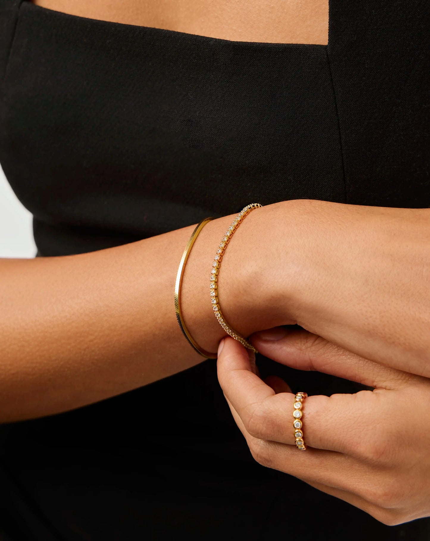 Classic Tennis & Snake Chain Bracelet Set | 18ct Gold Vermeil