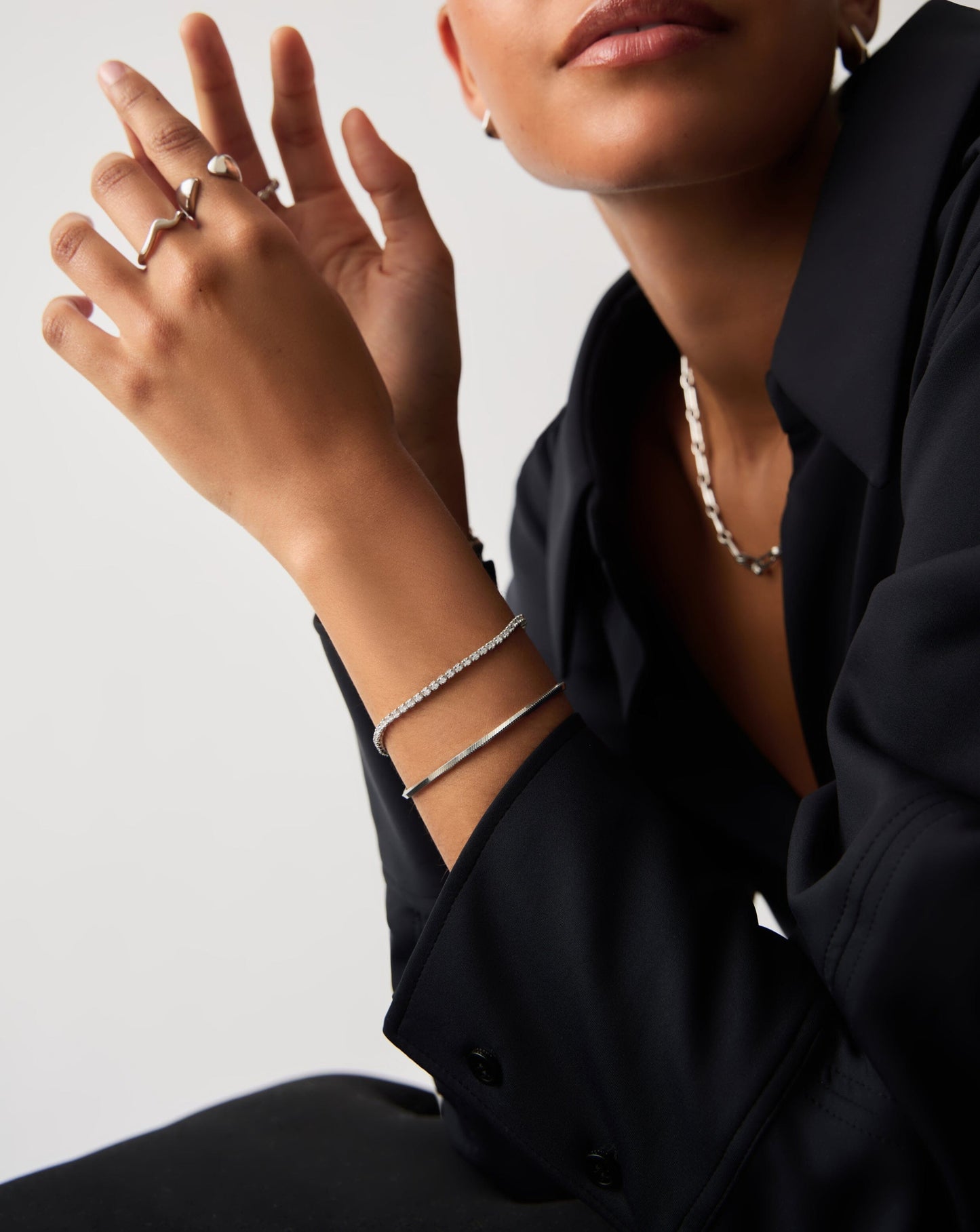 Classic Tennis & Snake Chain Bracelet Set | Sterling Silver