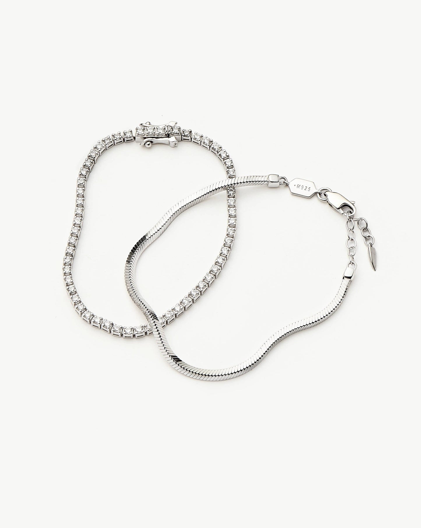 Classic Tennis & Snake Chain Bracelet Set | Sterling Silver