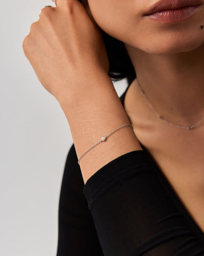 Fine Diamond Solitaire Bracelet | 14ct Solid White Gold/Diamond