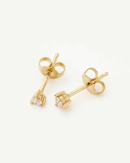 Fine Small Solitaire Diamond Stud Earrings | 14ct Solid Gold
