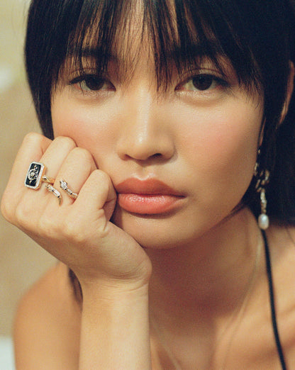 Harris Reed Fine Lunar Ring | 14ct Solid Gold/Diamond & Black Enamel