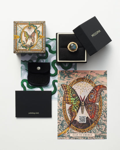 Harris Reed Fine Lunar Ring | 14ct Solid Gold/Diamond & Black Enamel