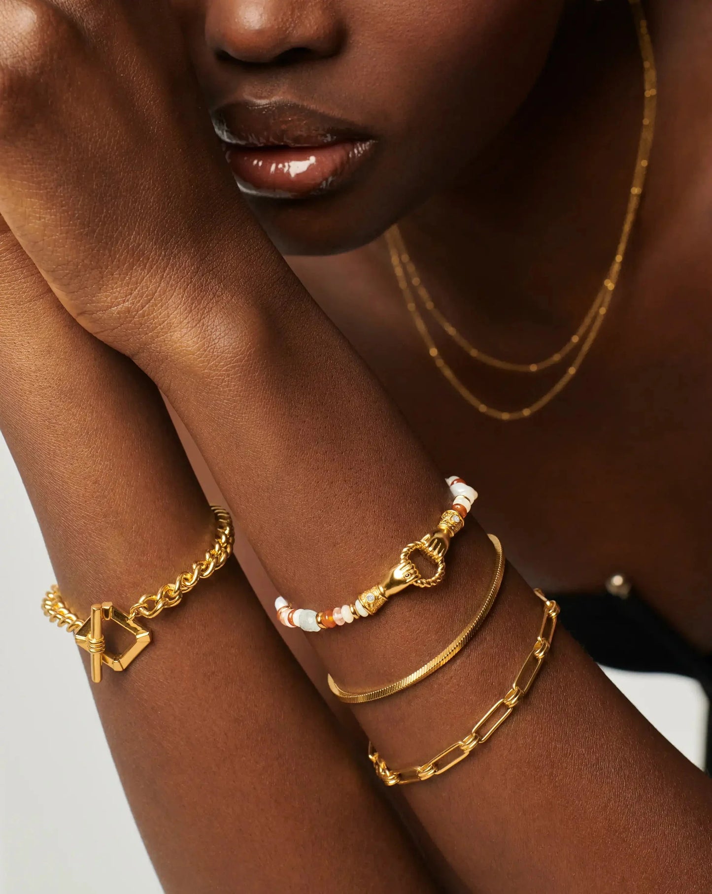 Harris Reed In Good Hands Beaded Gemstone Bracelet | 18ct Gold Plated/Multi Gemstone & Pearl