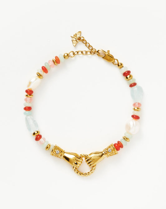 Harris Reed In Good Hands Beaded Gemstone Bracelet | 18ct Gold Plated/Multi Gemstone & Pearl