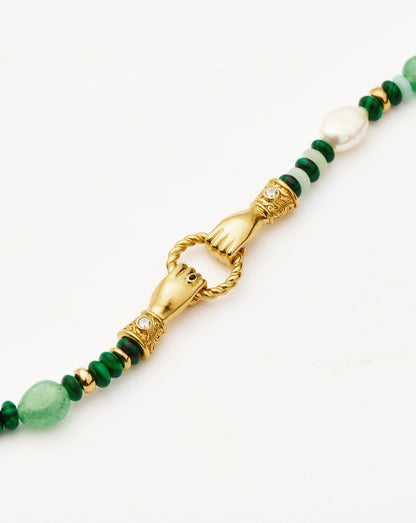 Harris Reed In Good Hands Beaded Gemstone Bracelet | 18ct Gold Plated/Multi Green Gemstone & Pearl