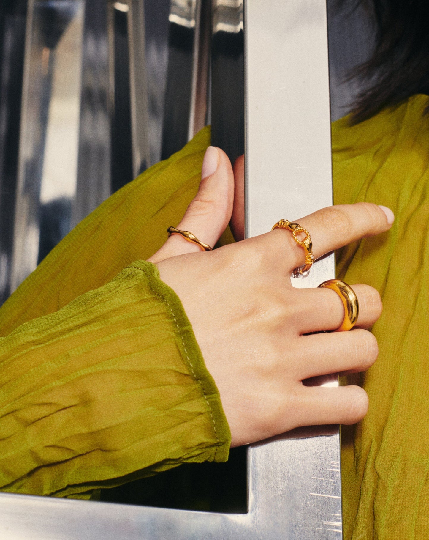 Harris Reed In Good Hands Stacking Ring | 18ct Gold Vermeil/Cubic Zirconia & Black Onyx