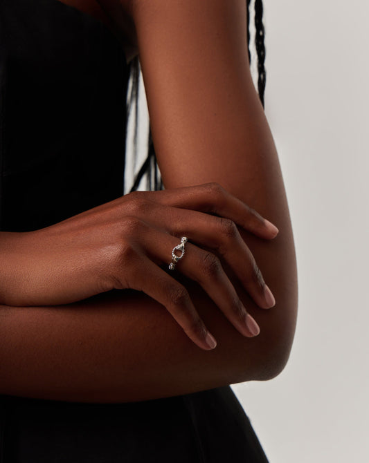 Harris Reed In Good Hands Stacking Ring | Sterling Silver/Cubic Zirconia & Black Onyx