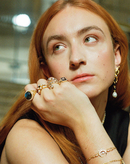 Harris Reed Labradorite Cocktail Ring | 18ct Gold Plated/Pearl & Labradorite