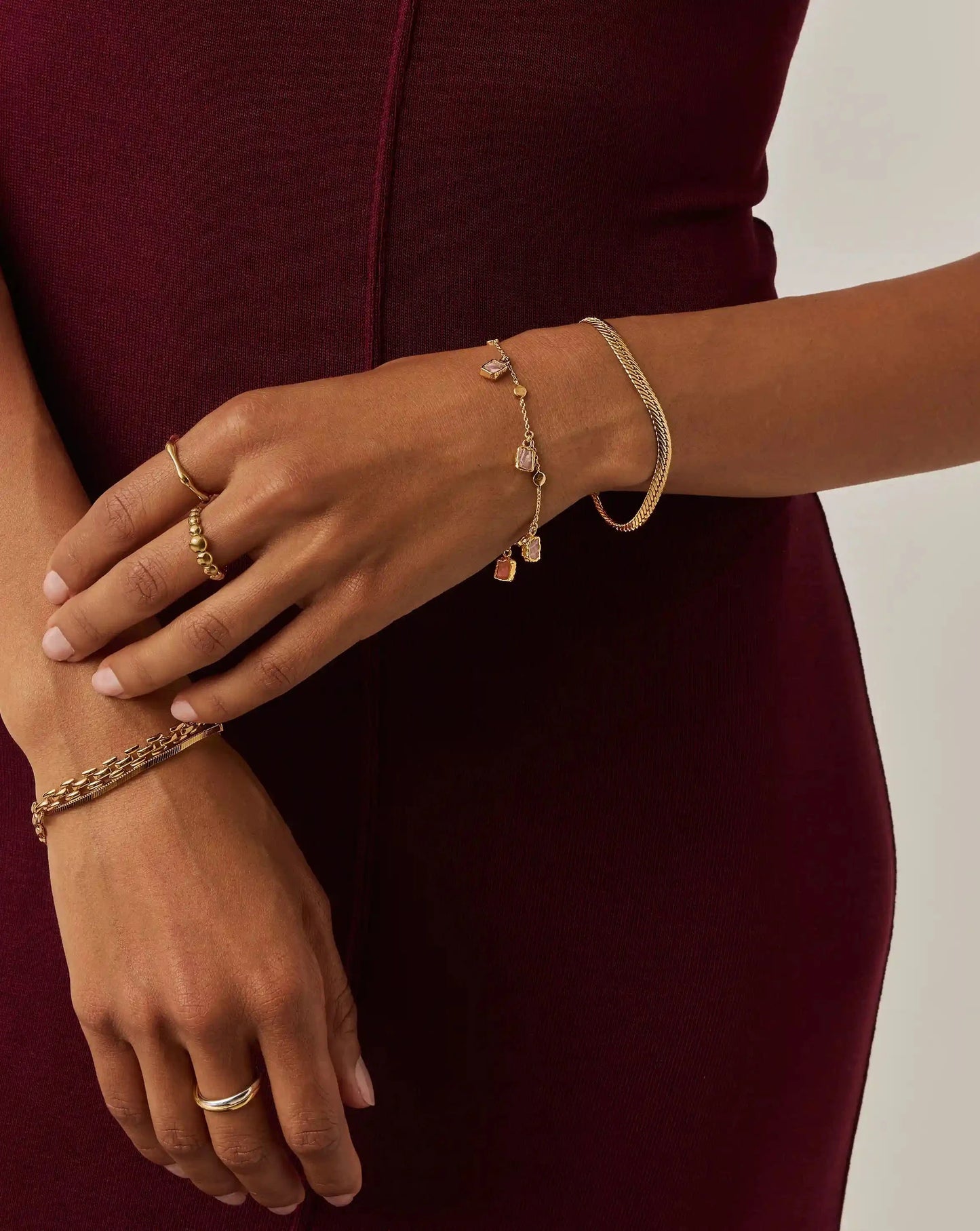 Lena Charm Bracelet | 18ct Gold Plated/Rhodochrosite