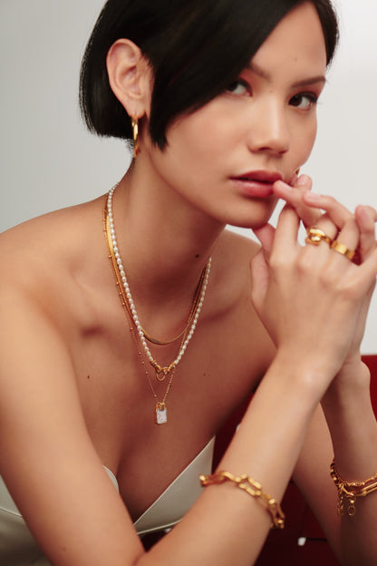 Lena Charm Necklace | 18ct Gold Plated/Rainbow Moonstone