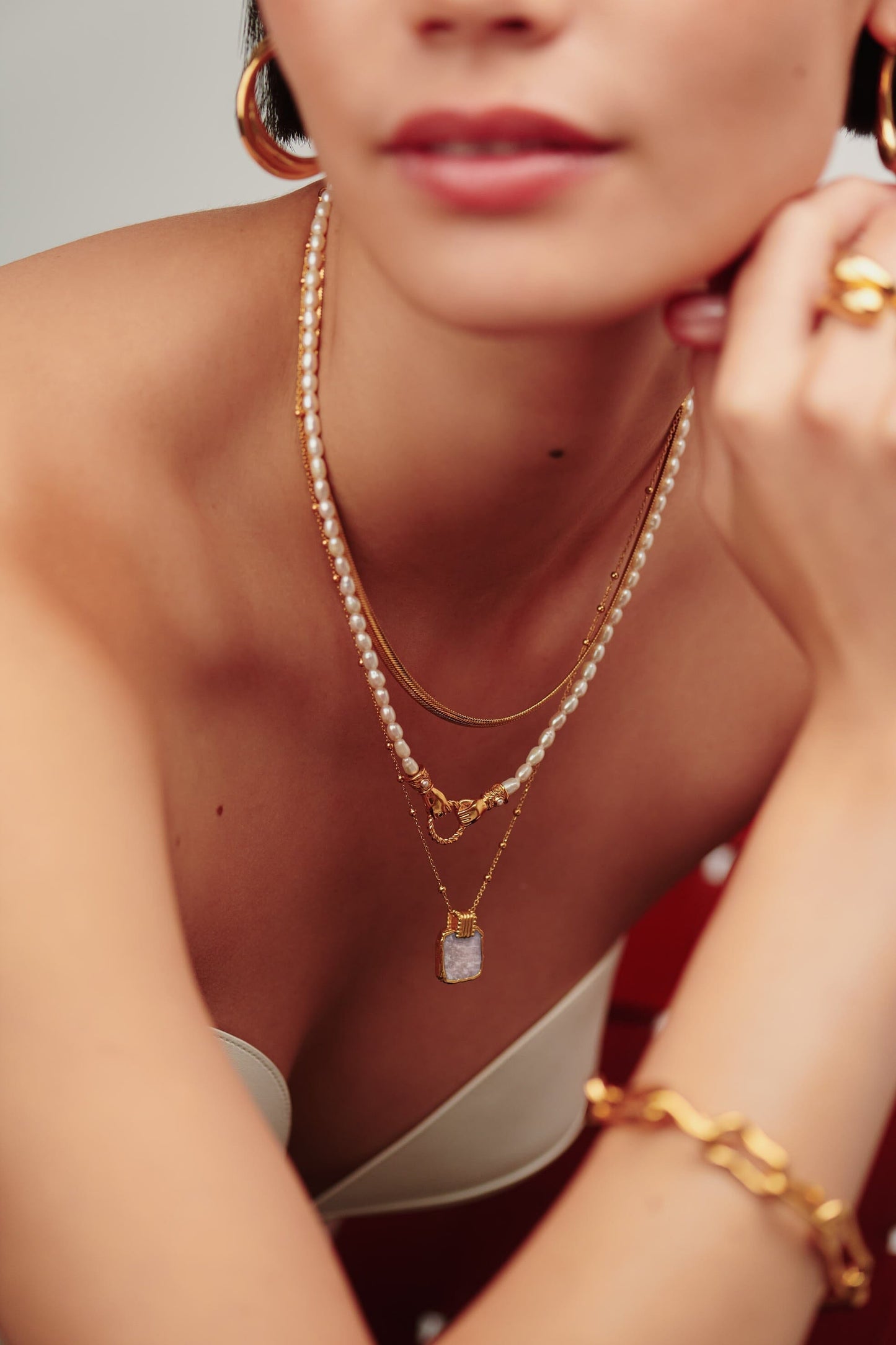 Lena Charm Necklace | 18ct Gold Plated/Rainbow Moonstone