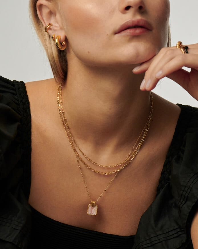 Lena Charm Necklace | 18ct Gold Plated/Rhodochrosite