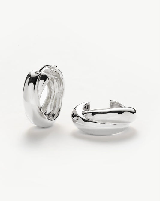 Lucy Williams Chunky Medium Entwine Hoop Earrings | Silver Plated