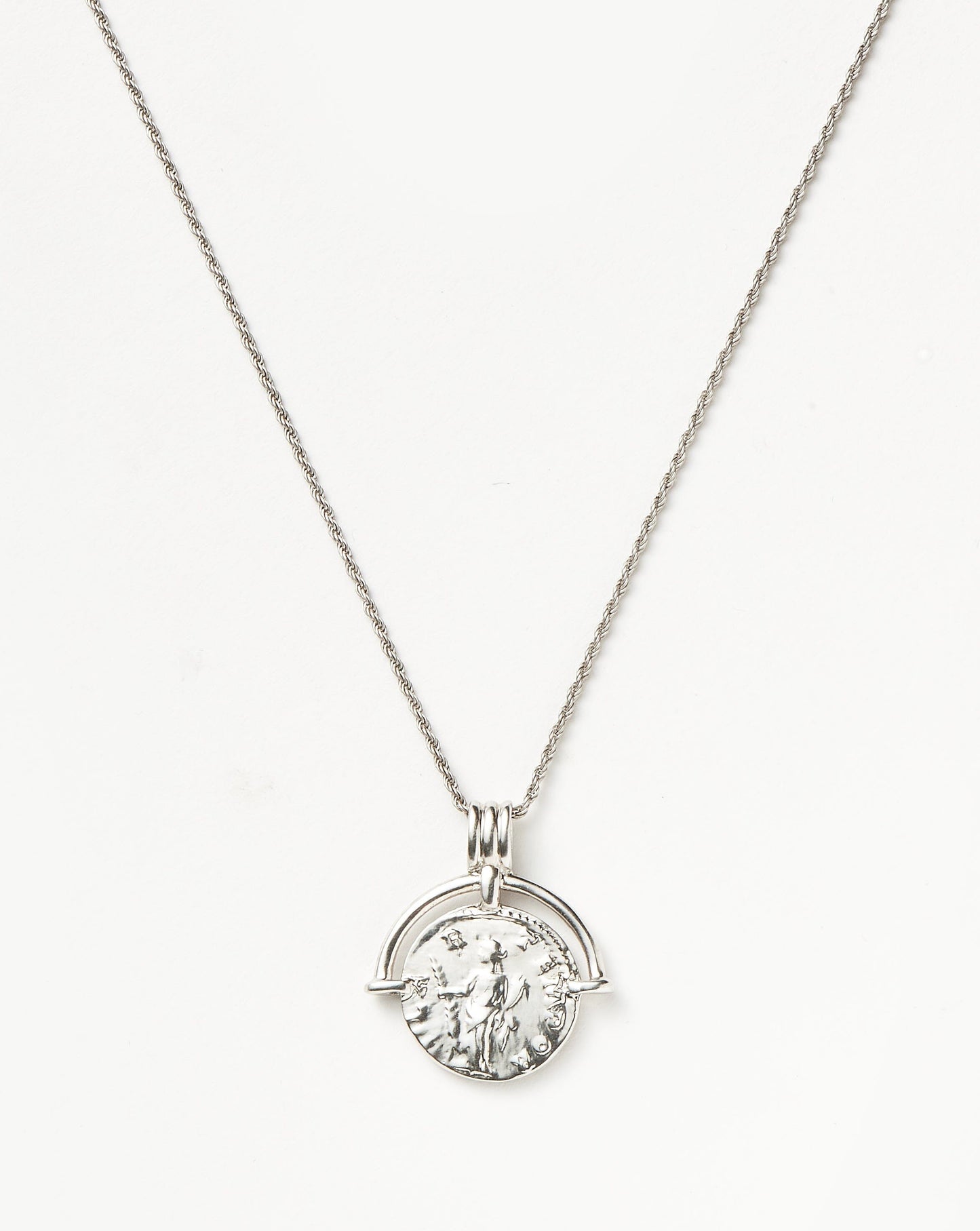 Lucy Williams Medium Engravable Roman Arc Coin Necklace | Silver Plated