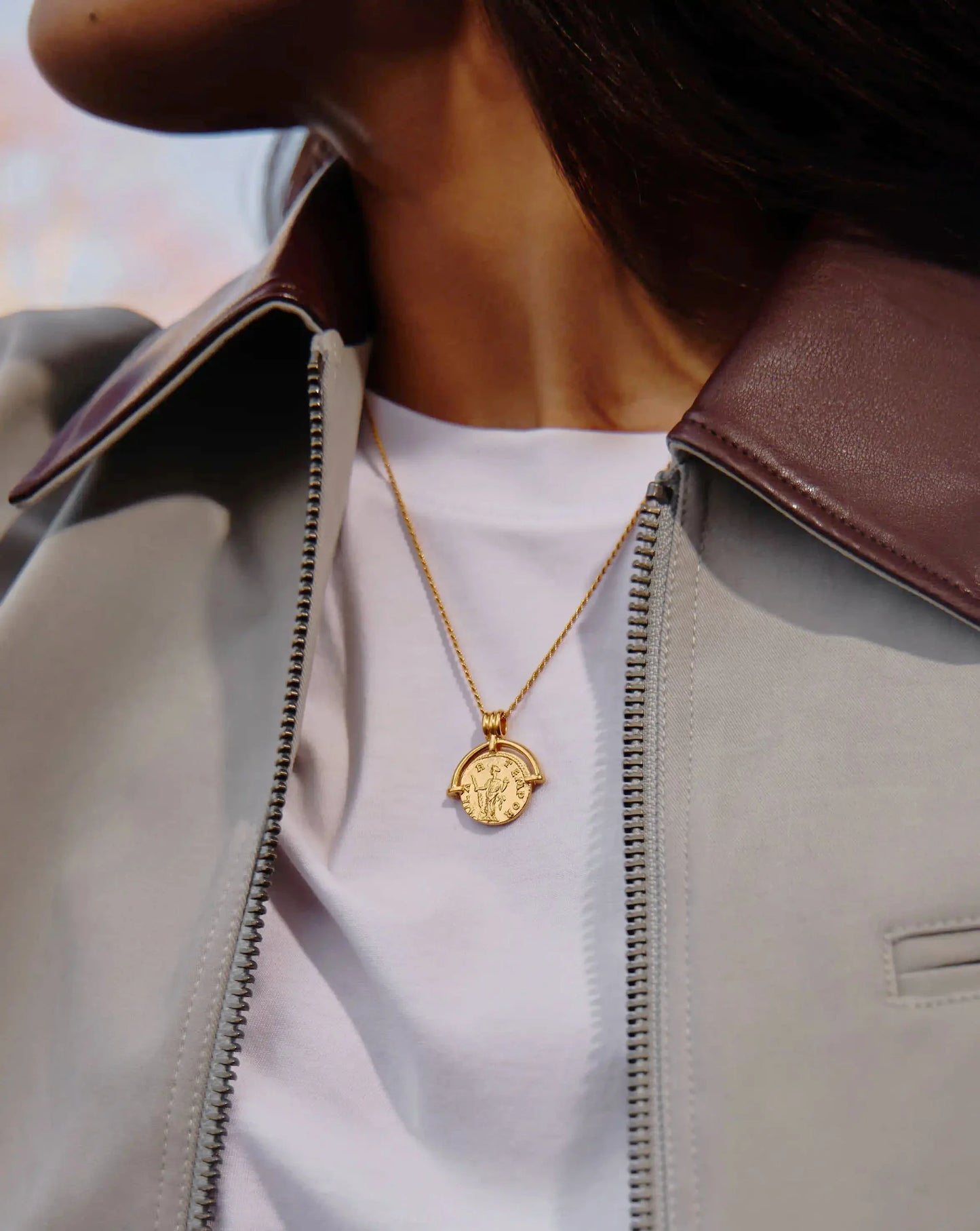 Lucy Williams Medium Engravable Roman Arc Coin Necklace | 18ct Gold Plated