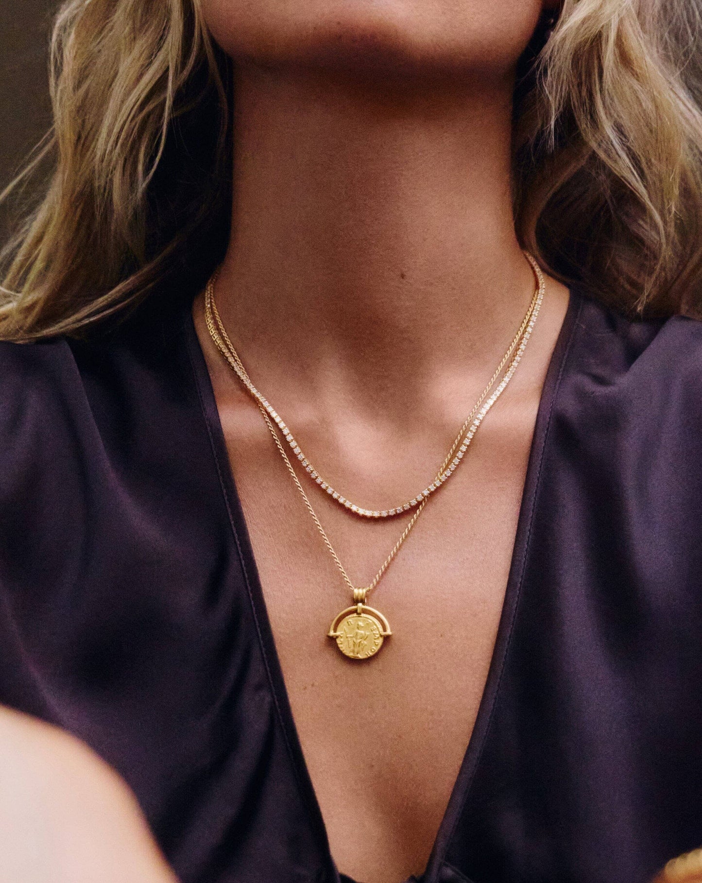 Lucy Williams Medium Engravable Roman Arc Coin Necklace | 18ct Gold Plated