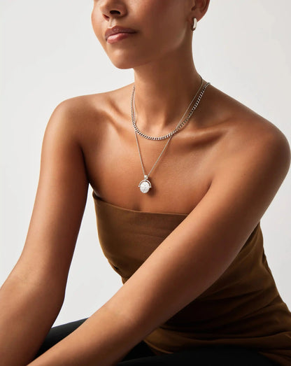 Lucy Williams Medium Engravable Roman Arc Coin Necklace | Silver Plated