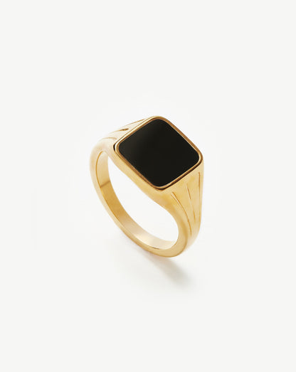 Lucy Williams Square Signet Ring | 18ct Gold Vermeil/Black Spinel