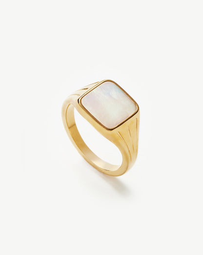 Lucy Williams Square Signet Ring | 18ct Gold Vermeil/Mother of Pearl