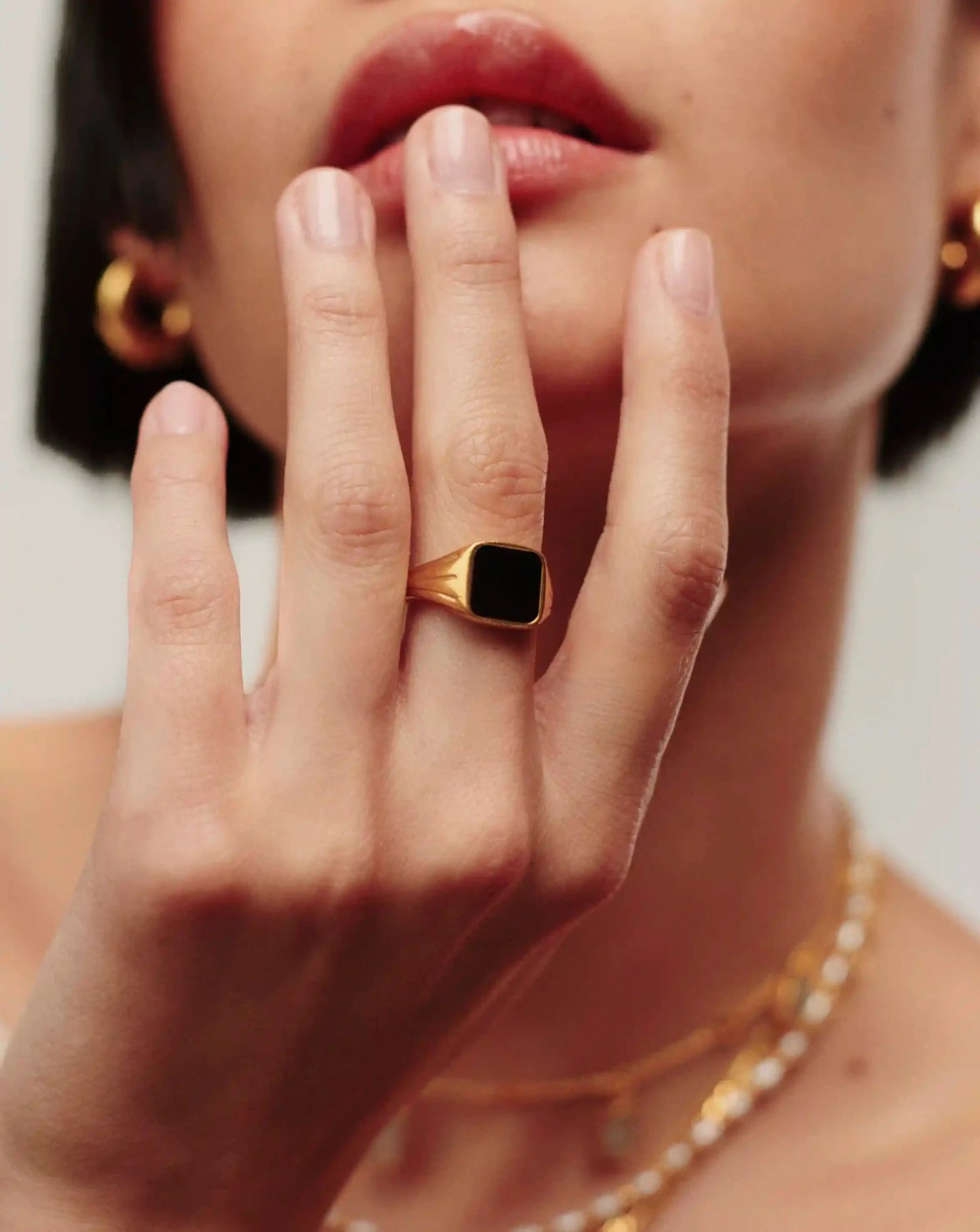 Lucy Williams Square Signet Ring | 18ct Gold Vermeil/Black Spinel