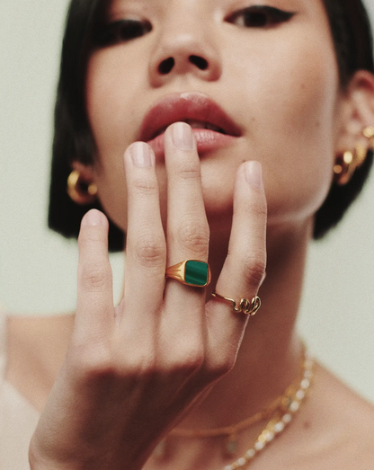 Lucy Williams Square Signet Ring | 18ct Gold Vermeil/Malachite