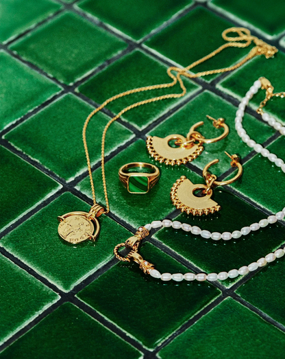 Lucy Williams Square Signet Ring | 18ct Gold Vermeil/Malachite