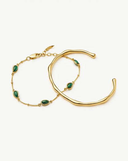 Magma Gemstone & Molten Cuff Bracelet Set | 18ct Gold Vermeil / 18ct Gold Plated