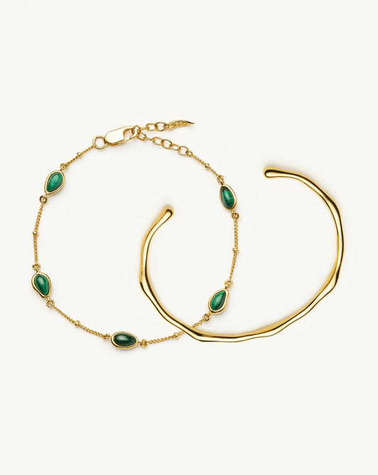Magma Gemstone & Molten Cuff Bracelet Set | 18ct Gold Vermeil / 18ct Gold Plated