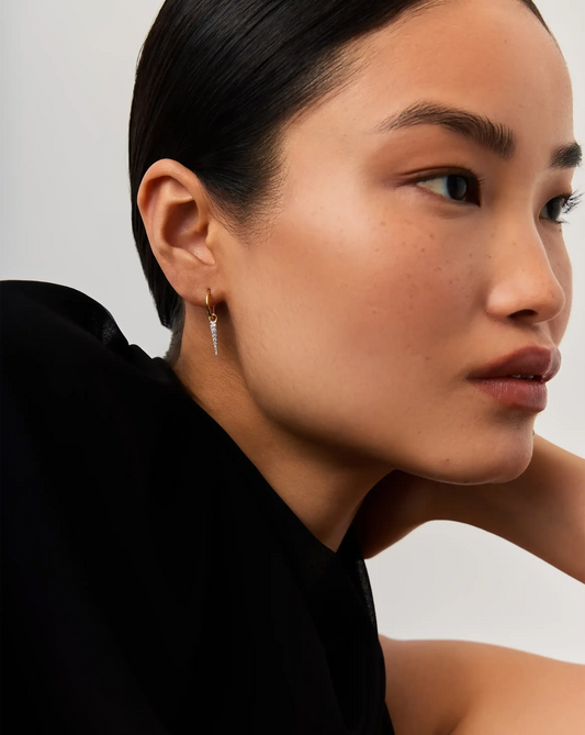 Mini Pave Spike Charm Hoop Earrings | Gold/Cubic Zirconia