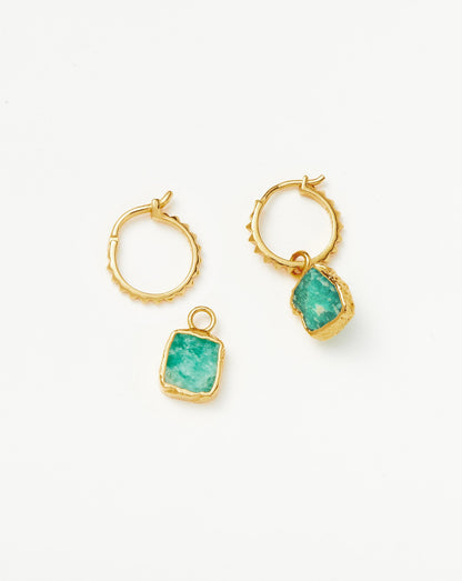 Mini Pyramid Charm Hoop Earrings | 18ct Gold Vermeil/Amazonite