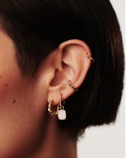 Mini Pyramid Charm Hoop Earrings | 18ct Gold Vermeil/Rainbow Moonstone