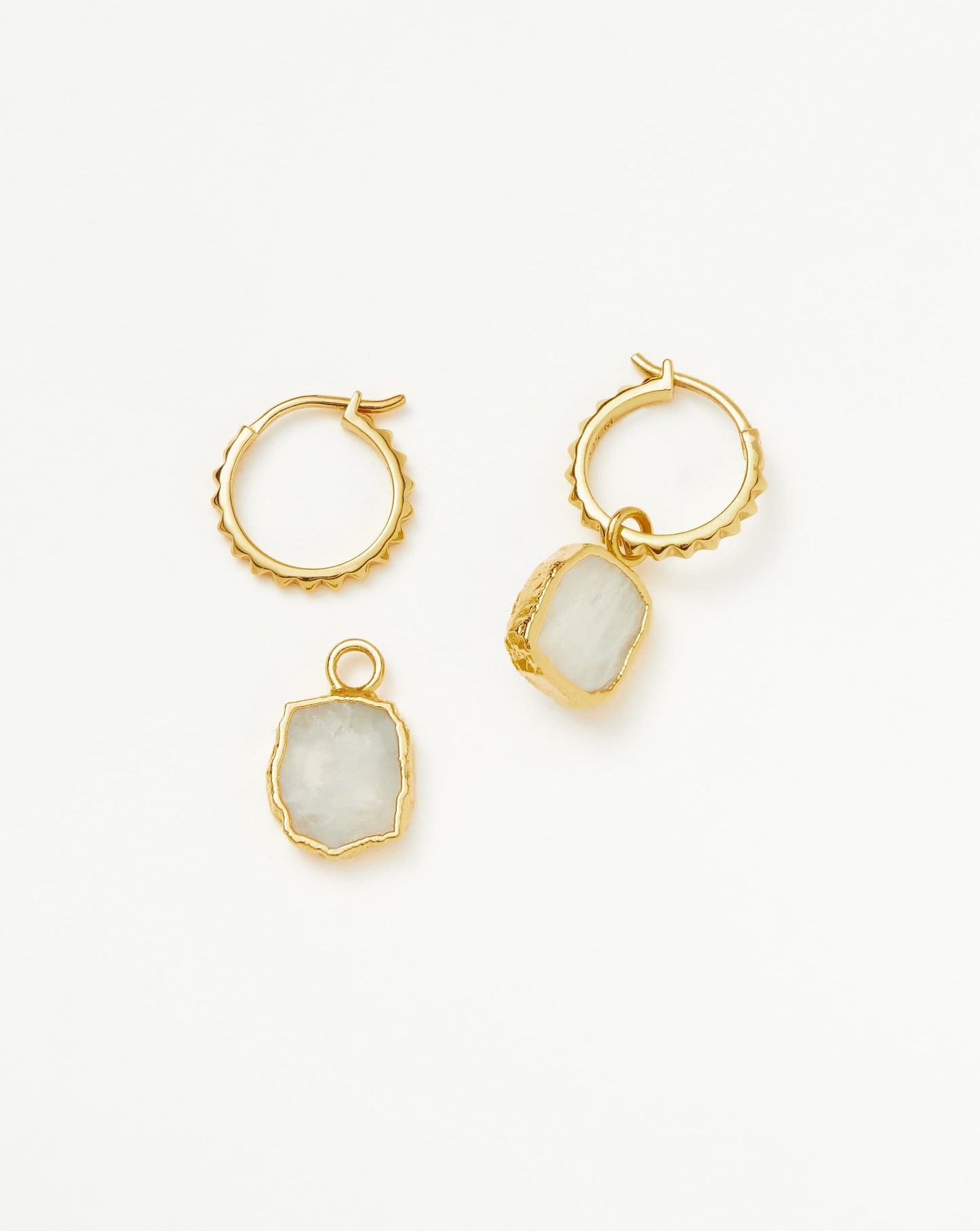 Mini Pyramid Charm Hoop Earrings | 18ct Gold Vermeil/Rainbow Moonstone
