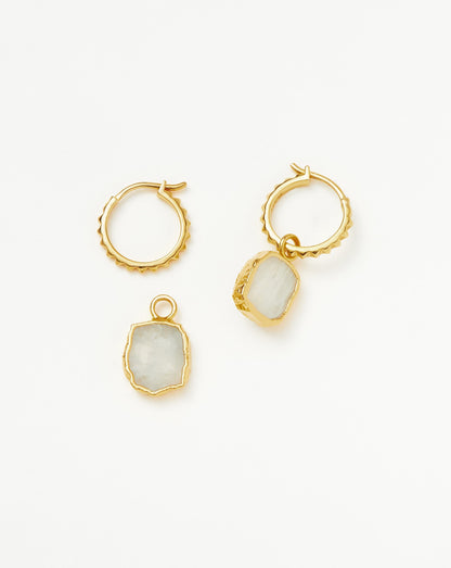 Mini Pyramid Charm Hoop Earrings | 18ct Gold Vermeil/Rainbow Moonstone