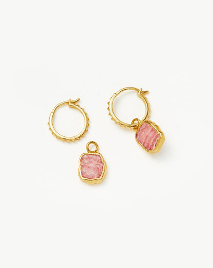 Mini Pyramid Charm Hoop Earrings | 18ct Gold Vermeil/Rhodochrosite